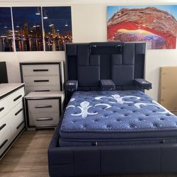 Bedroom Furniture Set with Natural Color and LED Lights with Wireless Blutooth