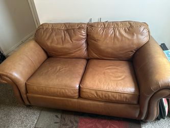 Bernhardt Genuine Leather Loveseat – Cognac Brown