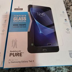 Lot of 10 new BodyGuardz tempered glass screen protectors for Samsung Galaxy Tab E. Clear finish. Each package includes the tempered glass protector, 