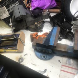 5 Vises Craftsman 6 1/2” $110, Spanish 6” $65, Irwin Drill Press Type Vise $25 Pony4” $40 & Clam-on $15