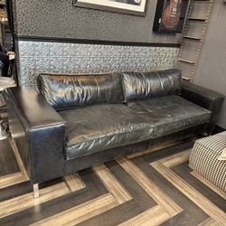 Black Full Italian Leather Sofa 97” Long 