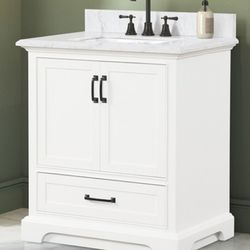 Brand New White 30'Inch Bathroom Vanity w Marble Countertop + Sink