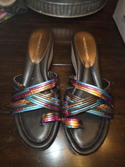 Donald J Pliner Lettie Metallic Wedge Cork Sandals Sz 10