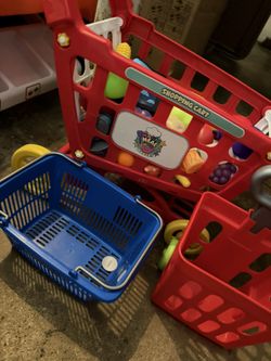 Aldi Grocery Store Kids Pretend Play Fake Food Grocery Shopping Cart Microwave Basket