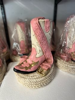 Pink Cowboy Boot Decorative Figurine
