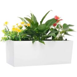 GardenBasix Rectangle Self Watering Planter Pots 7.5''x 20 Inch with 10 Quarts Coco Soil Indoor Outdoor Home Garden Modern Decorative Planter Pot for 