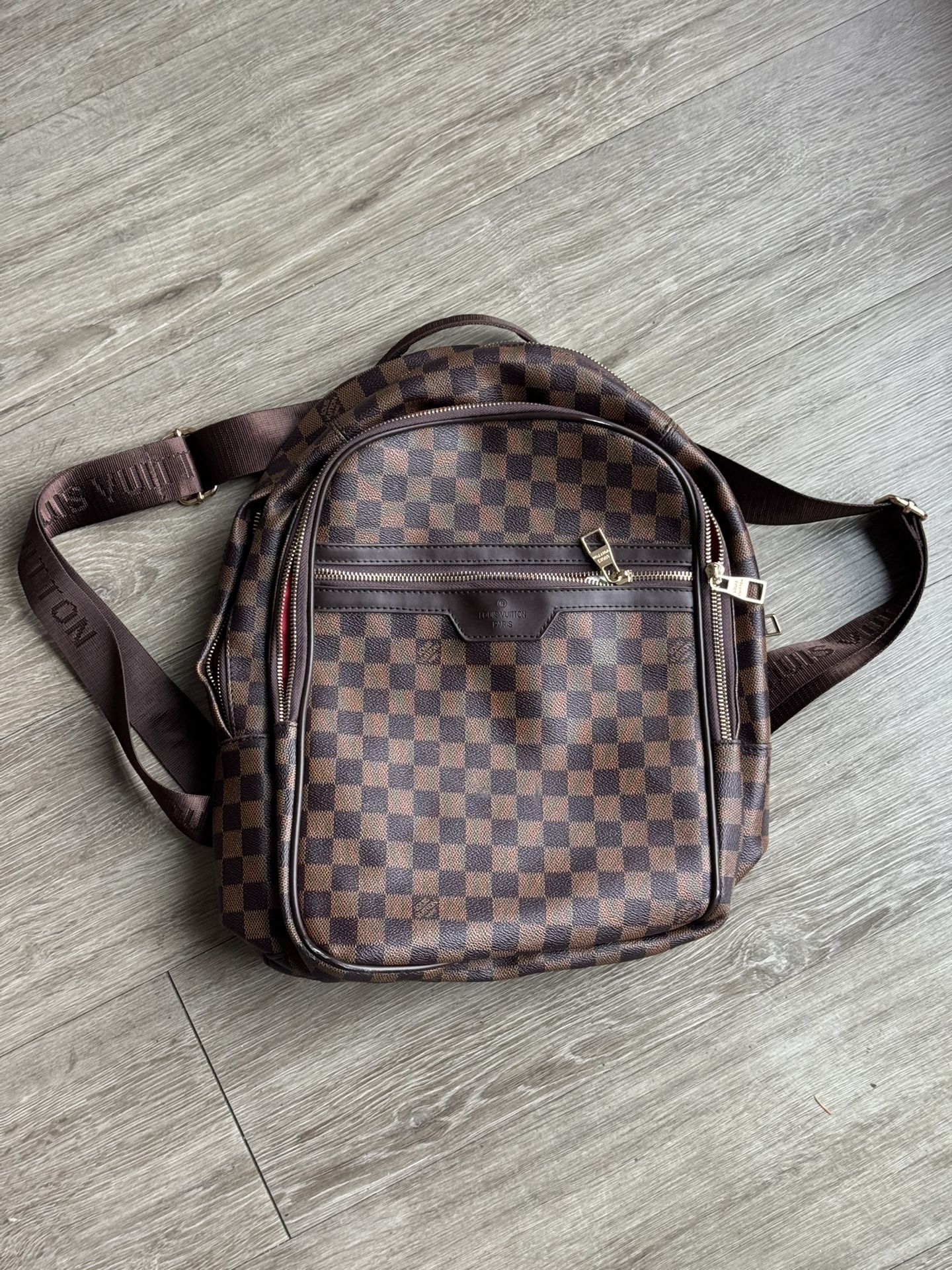 Louis Vuitton Jake Backpack Damier Ebene Canvas Leather Trim Red Interior