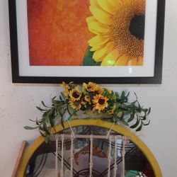 Sunflower Picture & Mirror With Tapestry Flowers $55.00 Cash Only (Serious Buyers)