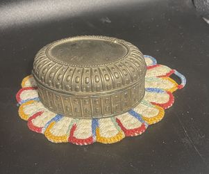 Vintage Silvertone Oval Jewelry Box