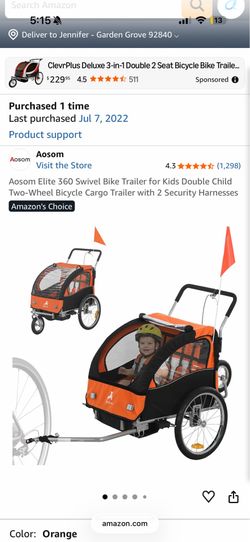 Aosom Elite 360 Swivel Bike Trailer for Kids Double Child Two-Wheel Bicycle Cargo Trailer with 2 Security Harnesse