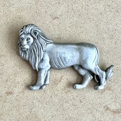 🦁 Stunning JJ Jonette Vintage Standing Lion brooch pewter 1980s safari big cat Leo pin