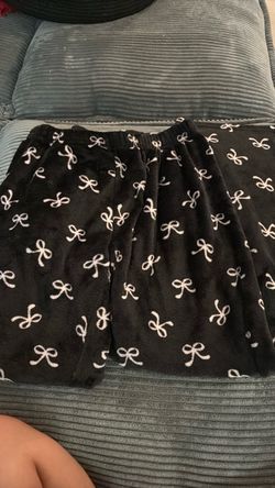 Black Fleece Bow Print Pajama pants