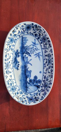 Vintage Takahashi San Francisco Japanese Imari Oblong Porcelain Dish – Blue & White Rabbits #3