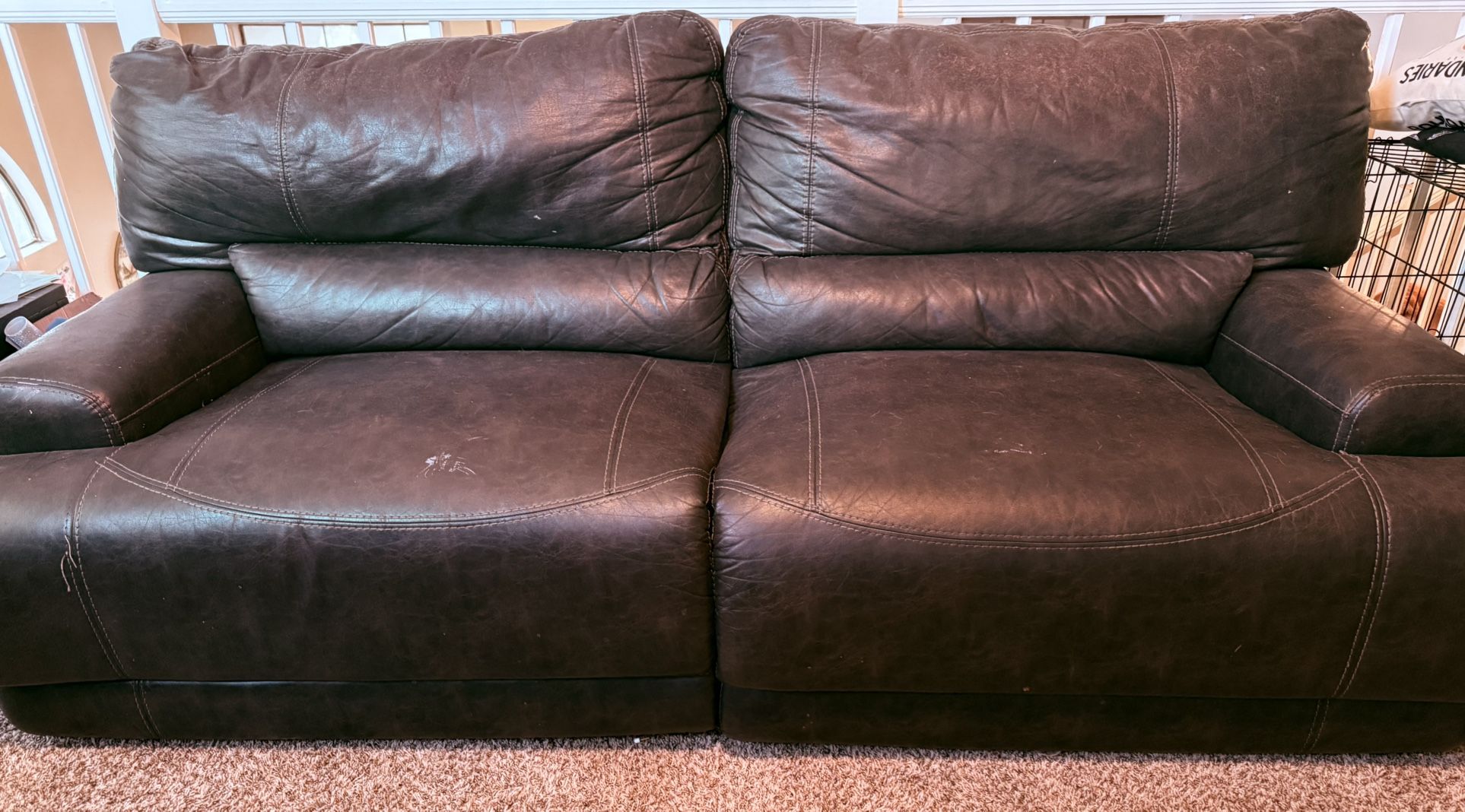 Brown Leather Double Reclining Sofa