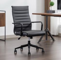 Office Desk Chair Leather, Conference Room Chairs with Wheels, Executive Modern Ergonomic Ribbed Computer Chair