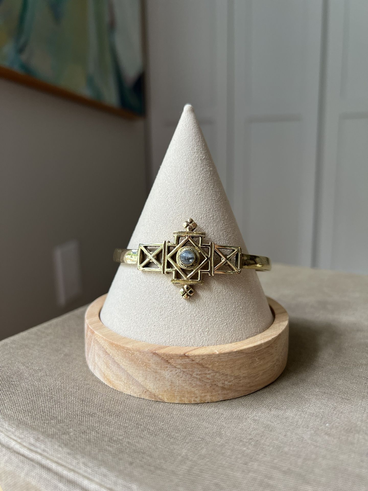 Tribal Brass & Moonstone Cuff Bracelet ( firm on price )