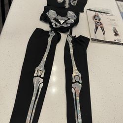 New Women’s Holographic Halloween Skeleton Costume Size S Small