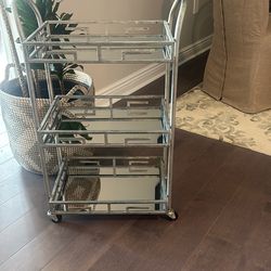 Small Mirror Rolling cart/bar cart