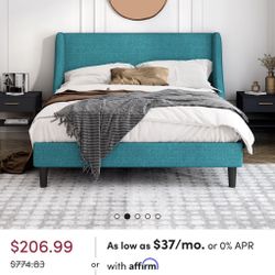 Queen size Toderick Upholstered Platform Bed with Deluxe Wingback and Linen Blend