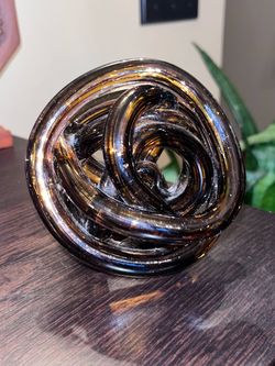 Stunning Vintage Amber Glass Knot Sculpture MCM Hand-Blown Art Glass
