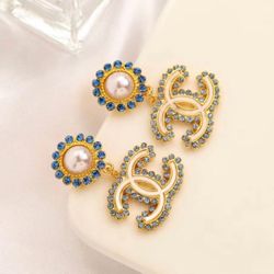 CC Blue Pearl Gold Cocktail Earrings 