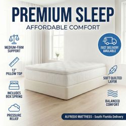 Queen mattress pillow top set with box spring (2pc - new)