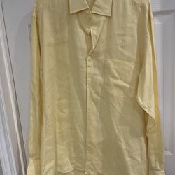 Canali Men’s Yellow 100% Silk Dress Shirt, Size Xl