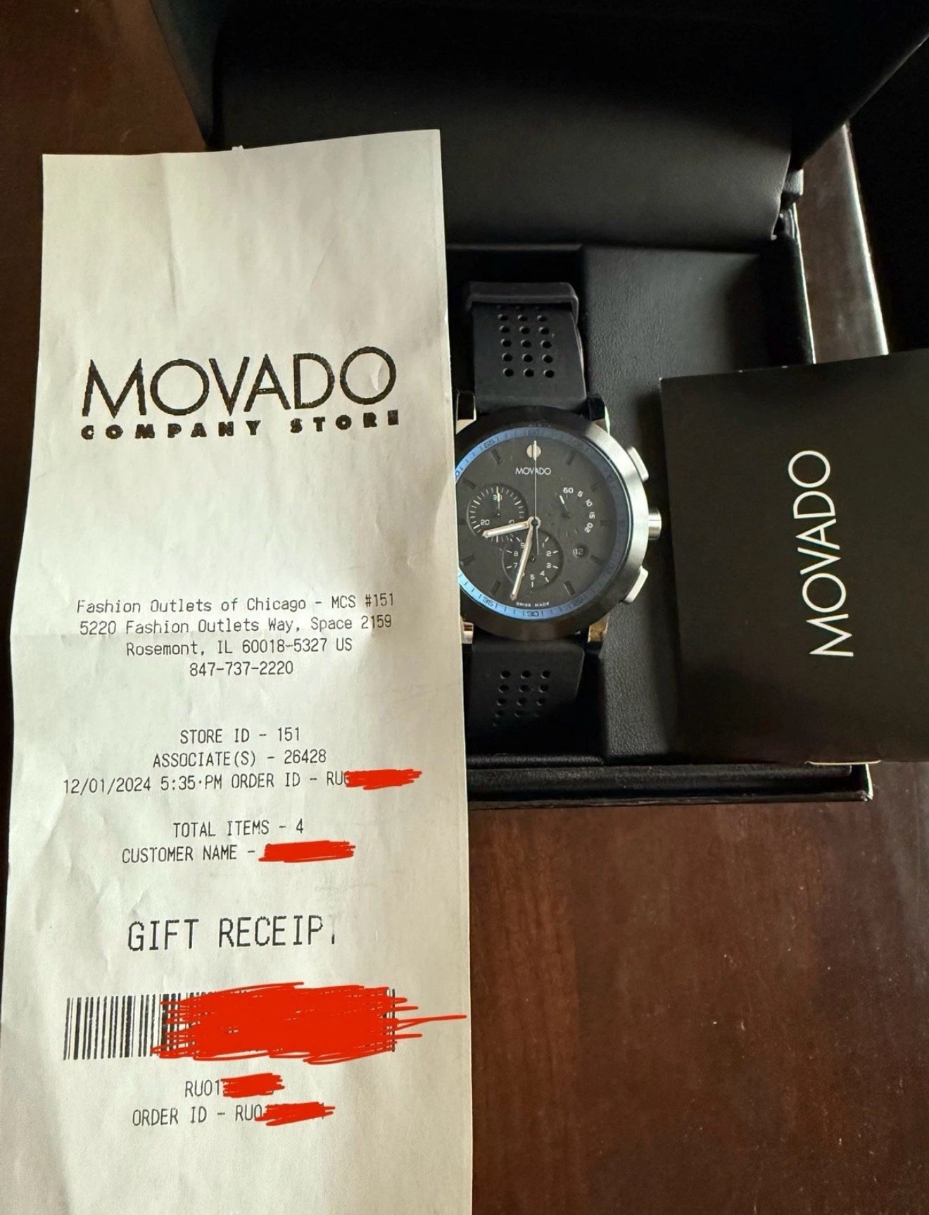 Worth $700 - GENUINE Movado Signature Sport Chronograph Watch 44mm Black Base Blue Border White Arms