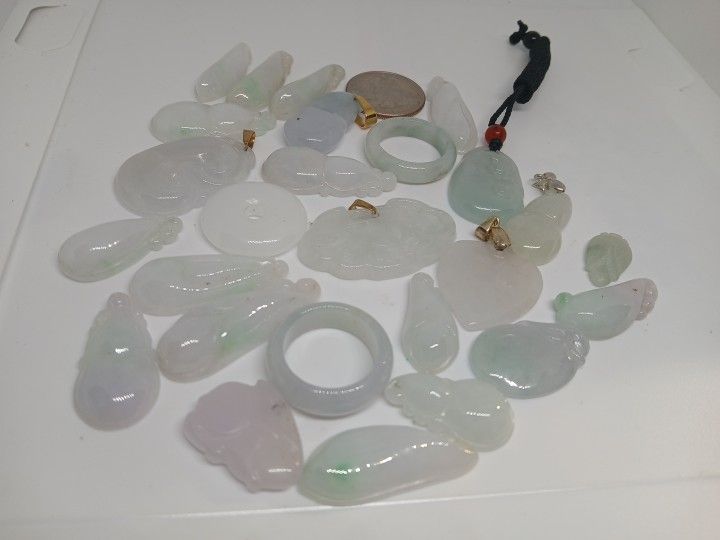 Vtg Mix Lotb26 Pcs Ring Pdnts Jade Jadeist Burma Icy Cool I will Pdnt Ring Lot 
