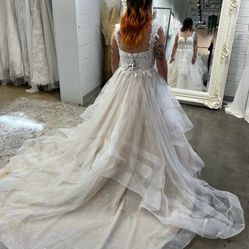 Beaded Tulle Princess A-Line Wedding Gown With Swag Sleeves