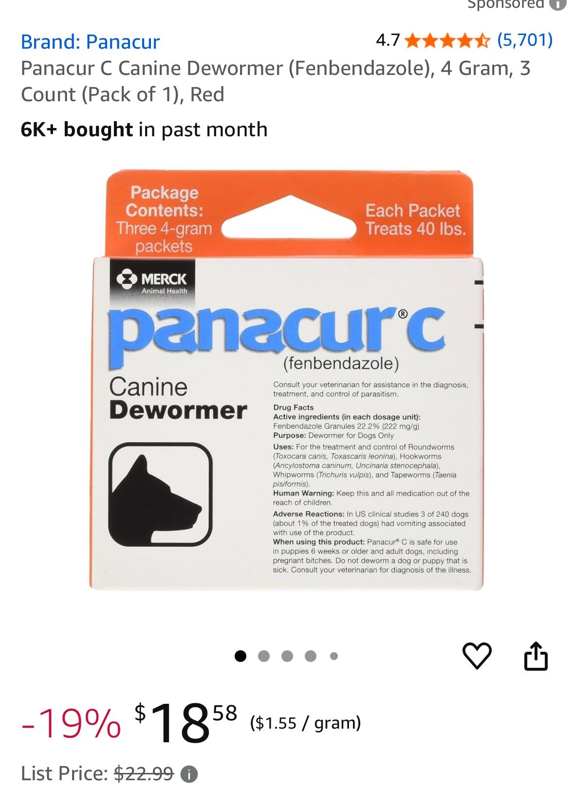 Panacur C Canine Dewormer (Fenbendazole), 4 Gram, 3 Count (Pack of 1), 