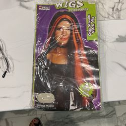 Orange Streaks Witch Wig
