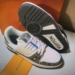 Gray and white trainers