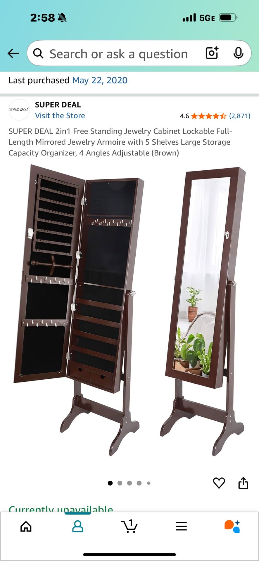 Jewelry Cabinet With Full-length Mirror 