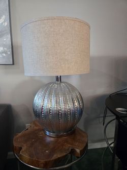Pair of Like-New Glass Table Lamps with Beige Shades – $160 Pair