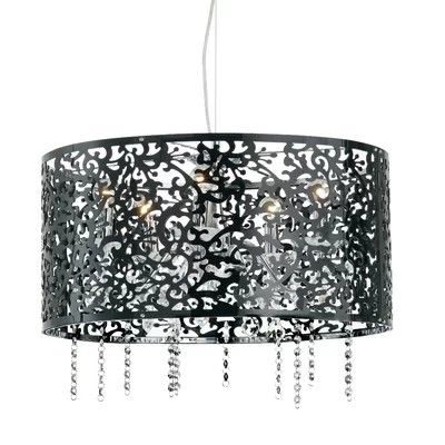 Crystal and Black Riel Pendant Chandelier