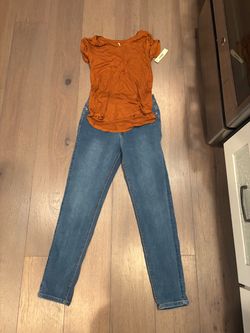 Orange T-Shirt and Blue Skinny Jeans Set