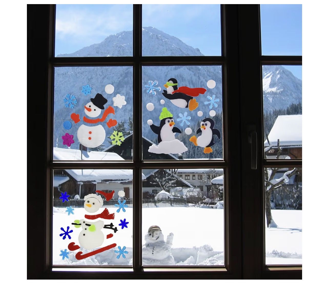 Christmas Gel Window Clings Decorations Window Stickers Gel Window Decor Includes Santa Claus Snowman Christmas Tree Snowflake Penguin Elk, Reusable a