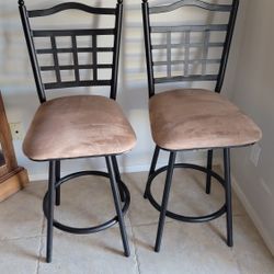 2 Metal Suede High Top Swivel Barstool Chairs