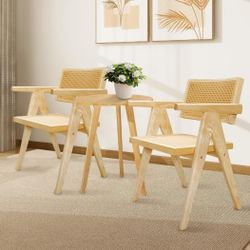 New! Set of 2 Theokleia Rattan Dining Chairs, Wood, Cane - $5 West Valley Delivery (#2.32)
