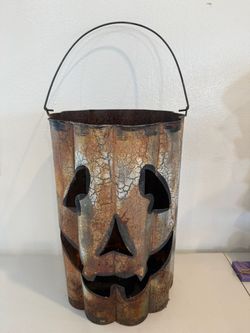 Rustic Metal Jack-O-Lantern Bucket