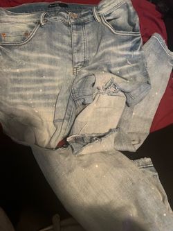 Light Wash Distressed Purple Jeans