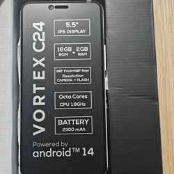 Vortex C24 Cellular 5.5” 16GB Unlocked-White 4G LTE -Android 14 OctaCores Open Box