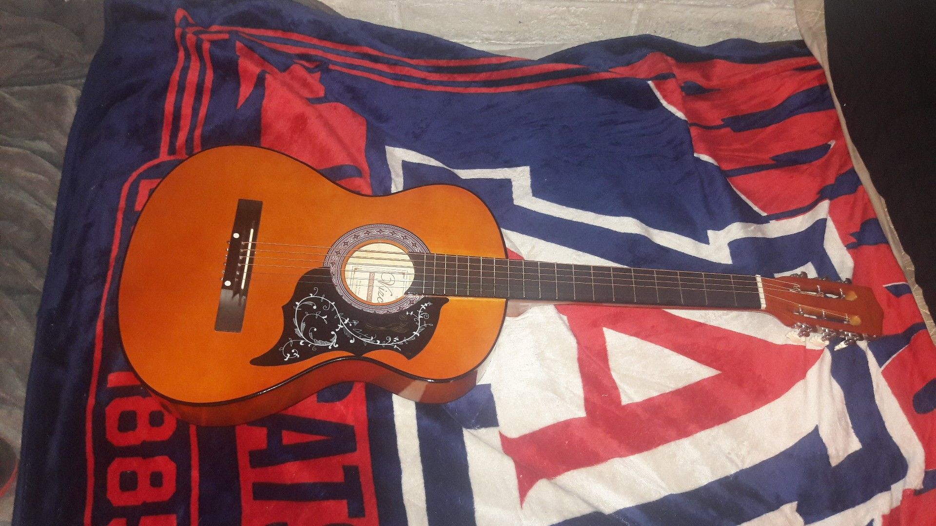 A Vizcaya 6 String Guitar, Vizcaya MT-8 electric tuner and carrying case