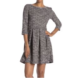 Brand new Woman’s Max Studio brand Black and Gray Multi Tweed Plaid Pleated Fit & Flare Dress Up for Sale 