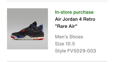 Jordan 4 “Rare Air” Size 10.5