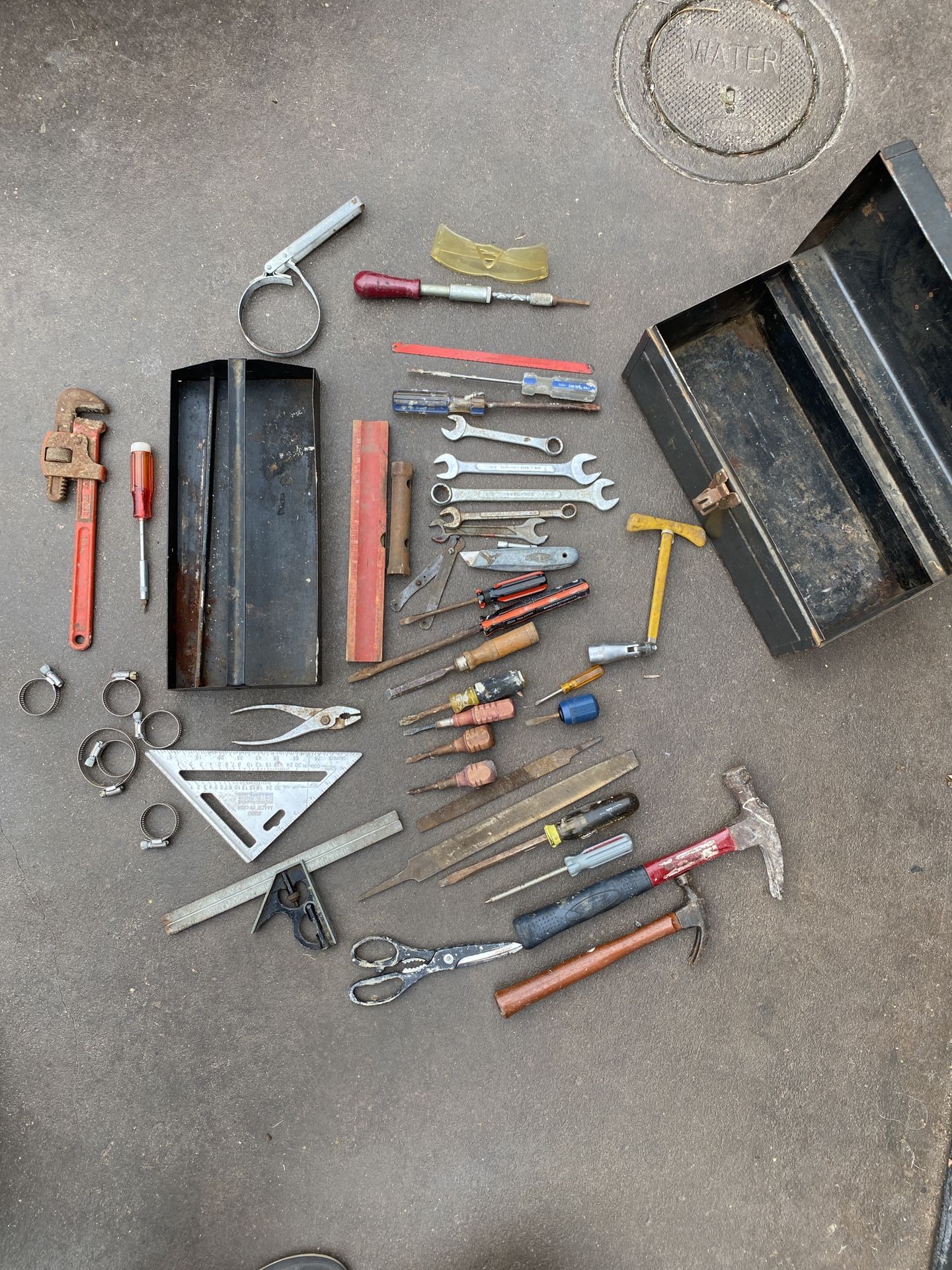 Metal toolbox with tools
