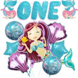 Glitter, 1st Mermaid Birthday Decorations Set - Pack of 8 | 38 Inch, Mermaid Balloons | Mermaid Party Decorations | Mermaid Tail Balloon, Under The Se