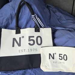 Black and off White Canvas tote