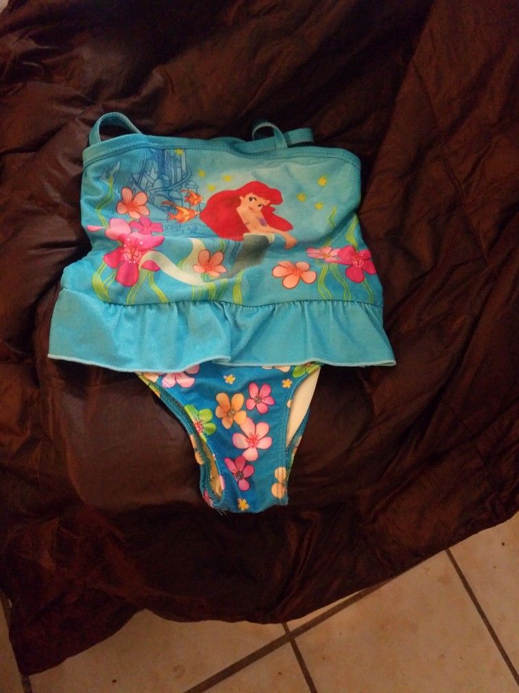 Disney Princess Swim Suit 3t Aerial Mermaid Angel Fish Flowers Seaweed Blue Ocean